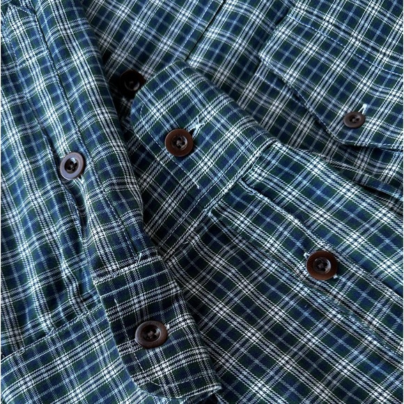 BILL’S KHAKIS Men’s Navy & Green Plaid Cotton Blend Button Down Shirt - Sz Large - Picture 6 of 14